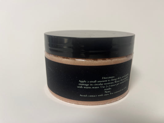 Maythorn & Co warm vanilla body scrub jar with textured scrub and vanilla scent, close-up view of the product container.